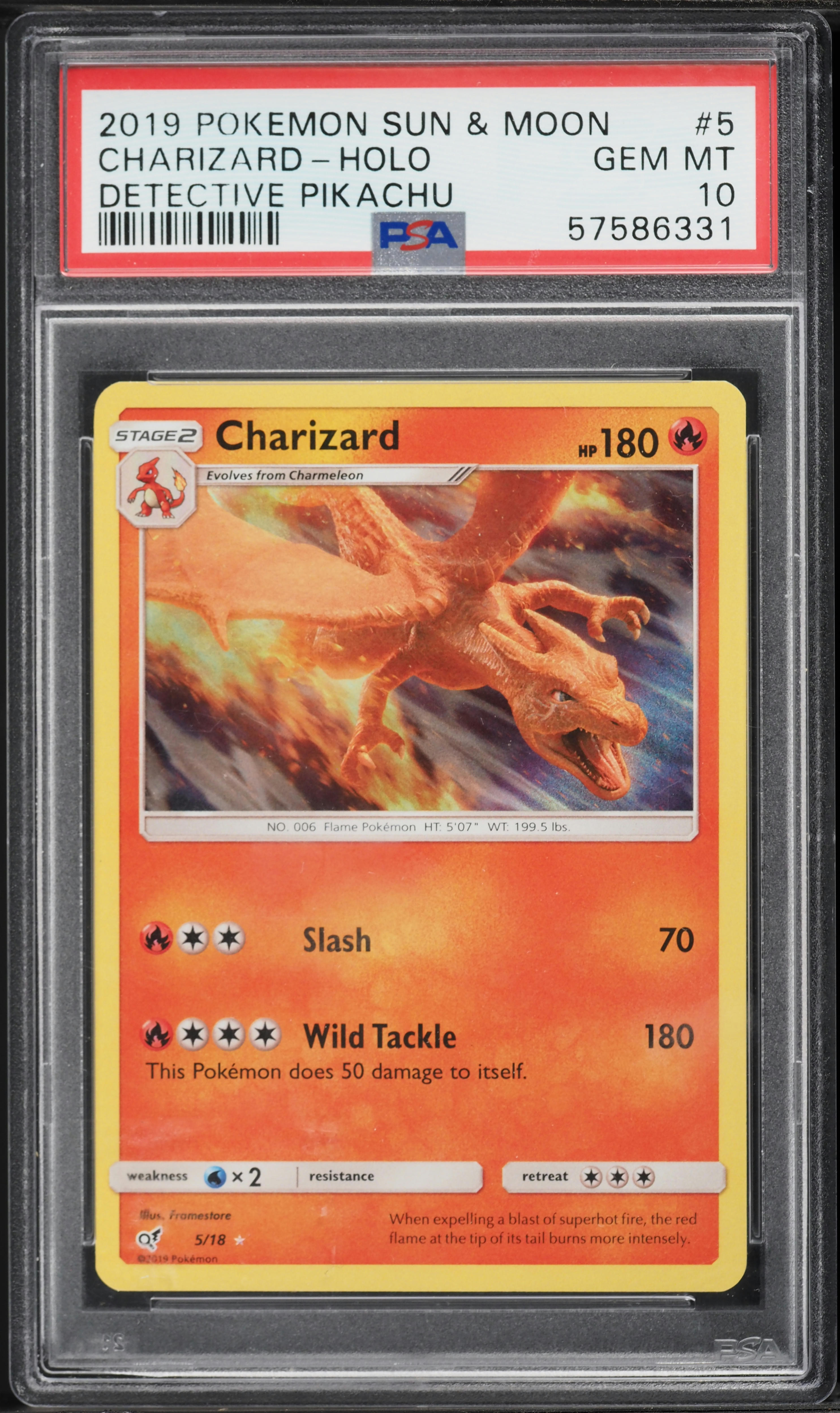 2019 Pokemon Sun & Moon Detective Pikachu Holo Charizard #5 PSA 10 GEM MINT