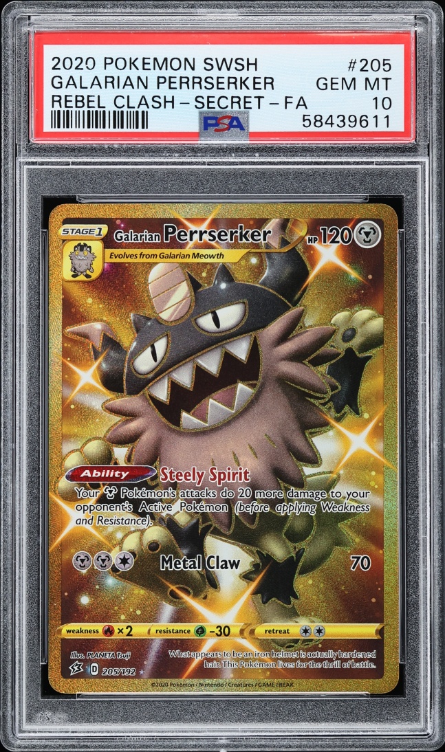 2020 Pokemon Sword & Shield Rebel Clash Gold Rare Galarian Perrserker #205 PSA 10 GEM MINT