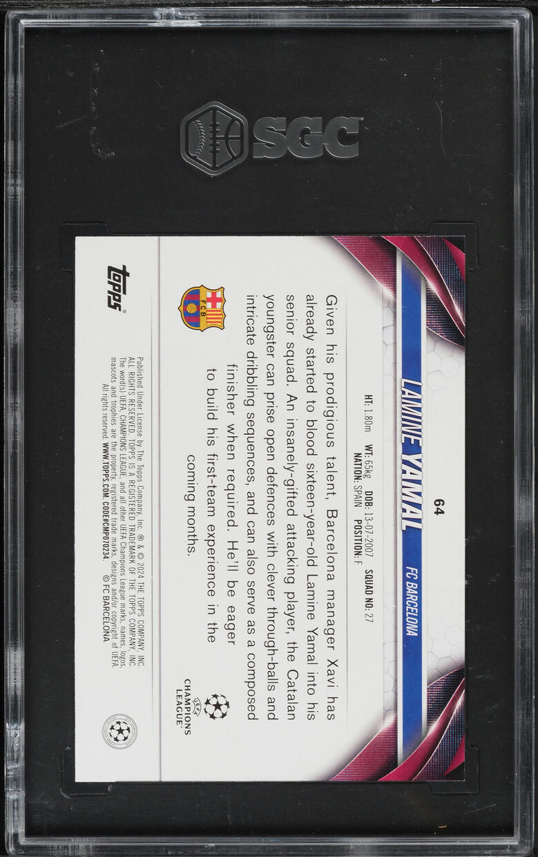 2023 Topps UEFA Club Competitions Lamine Yamal ROOKIE #64 SGC 9.5 MINT+