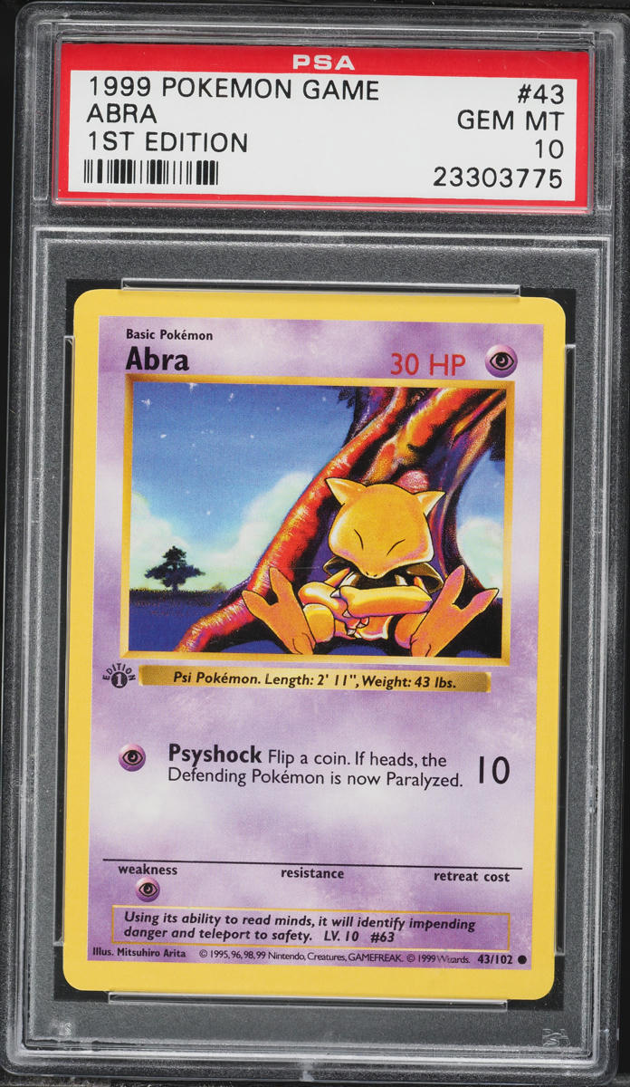 1999 Pokemon Base Set Shadowless 1st Edition Abra #43 PSA 10 GEM MINT