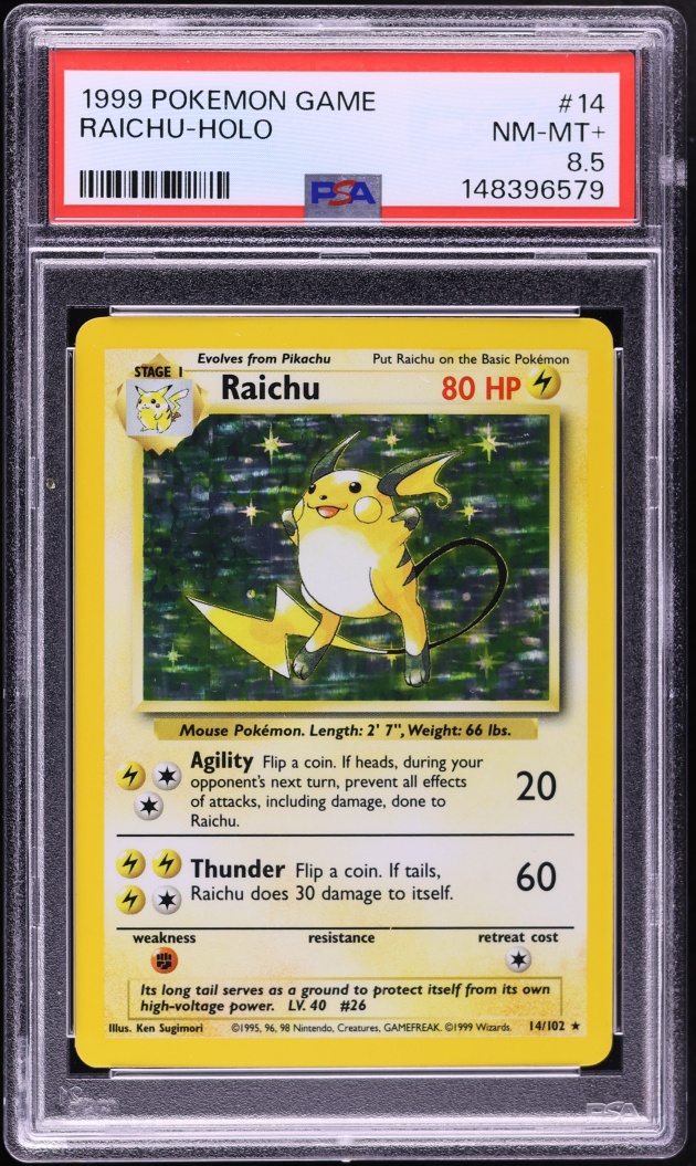 1999 Pokemon Base Set Holo Raichu #14 PSA 8.5 NM-MT+