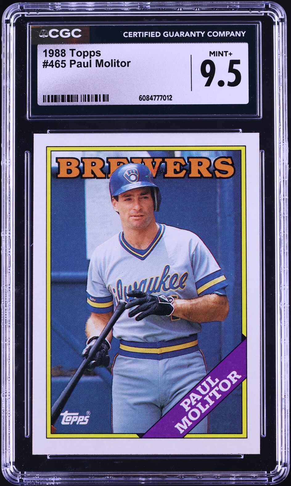 1988 Topps Paul Molitor #465 CGC 9.5 MINT+