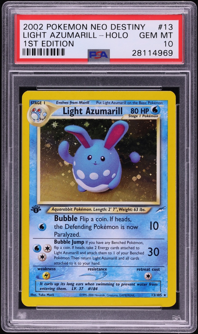 2002 Pokemon Neo Destiny 1st Edition Holo Light Azumarill #13 PSA 10 GEM MINT