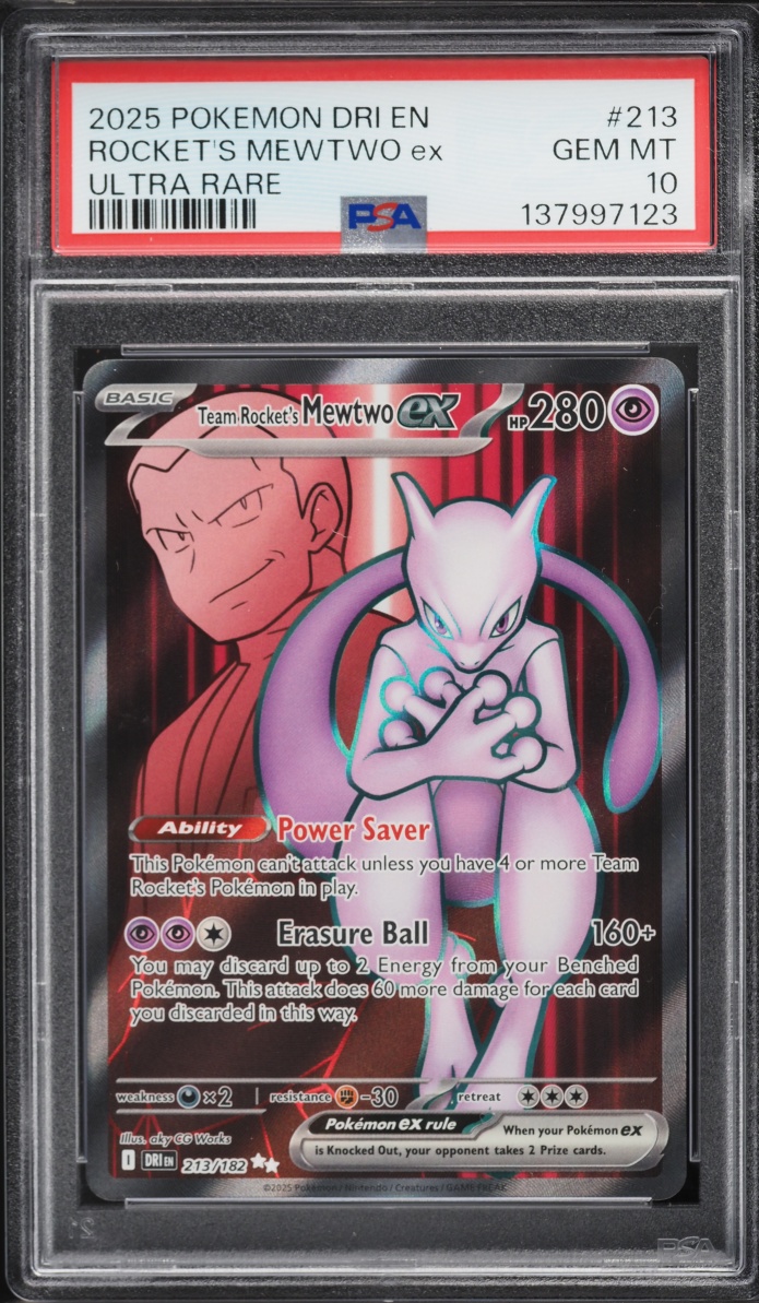 2025 Pokemon SV Destined Rivals Full Art Team Rocket's Mewtwo ex #213 PSA 10 GEM MINT