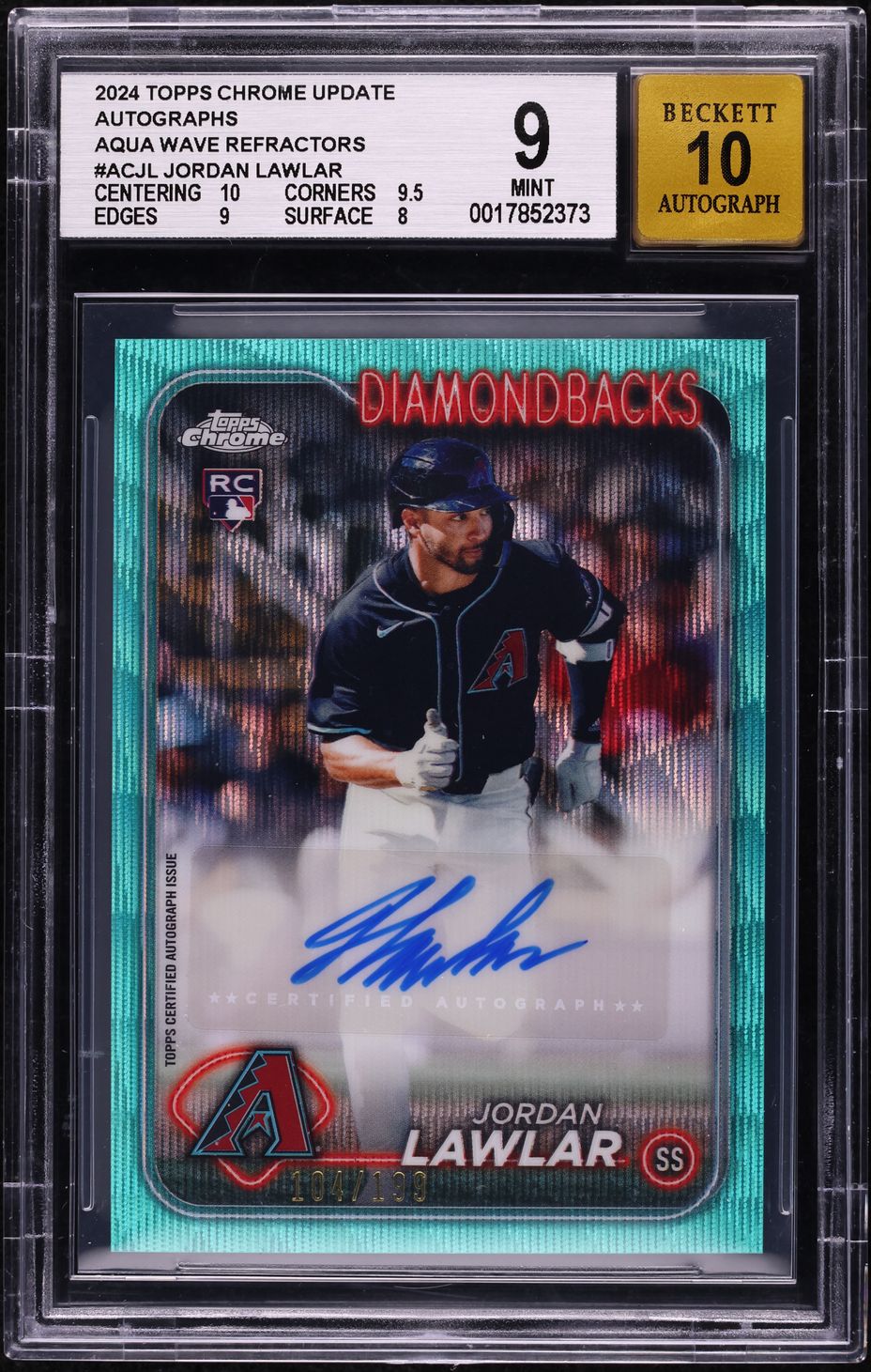 2024 Topps Chrome Update Aqua Wave Refractor Jordan Lawlar RC AUTO /199 BGS 9