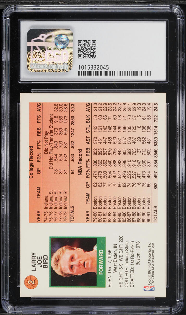 1991 Hoops McDonald's Larry Bird #2 CSG 9 MINT