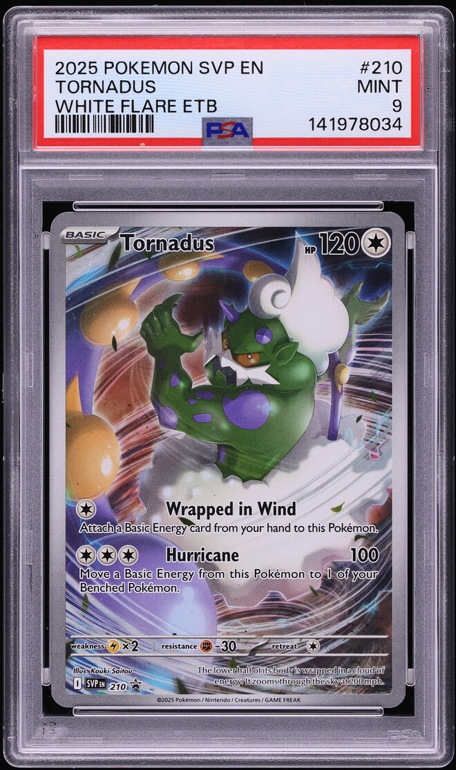 2025 Pokemon Scarlet & Violet Promo White Flare ETB Full Art Tornadus #210 PSA 9 MINT