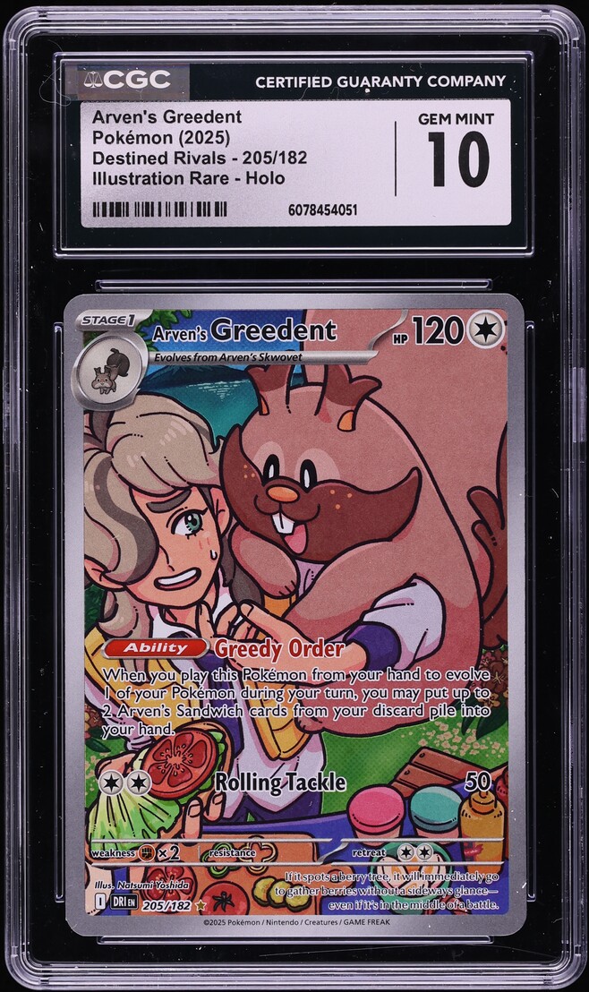 2025 Pokemon Scarlet & Violet Destined Rivals IR Arven's Greedent #205 CGC 10 GEM MINT