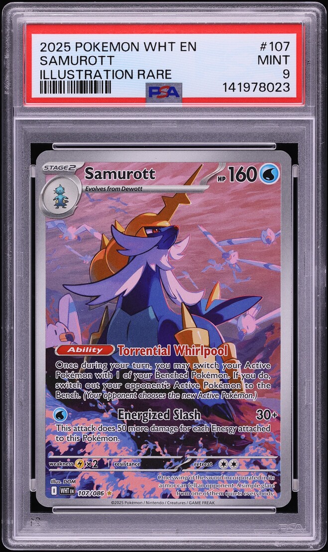 2025 Pokemon Scarlet & Violet White Flare IR Samurott #107 PSA 9 MINT