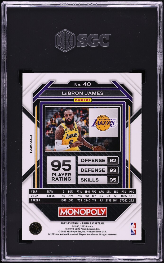 2022 Panini Prizm Monopoly Black Classic Icons LeBron James #40 SGC 9.5 MINT+