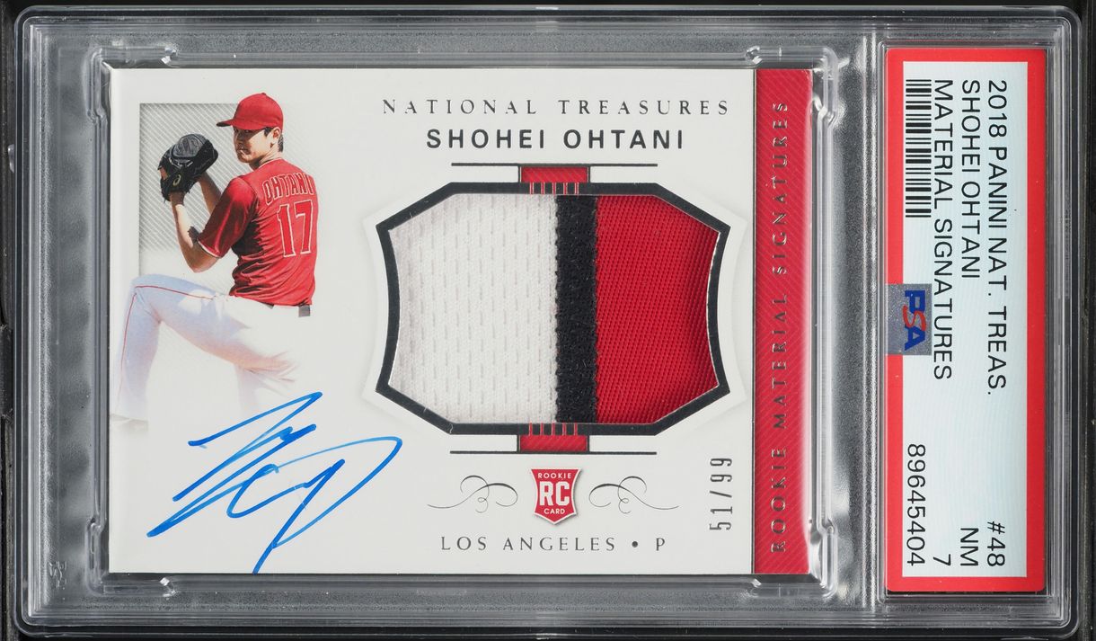 2018 National Treasures Shohei Ohtani ROOKIE PATCH AUTO /99 #48 PSA 7 NRMT