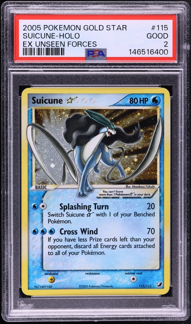 2005 Pokemon EX Unseen Forces Holo Suicune Gold Star #115 PSA 2 GD