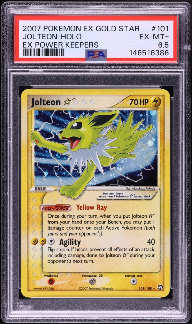 2007 Pokemon EX Power Keepers Holo Jolteon Gold Star #101 PSA 6.5 EXMT+