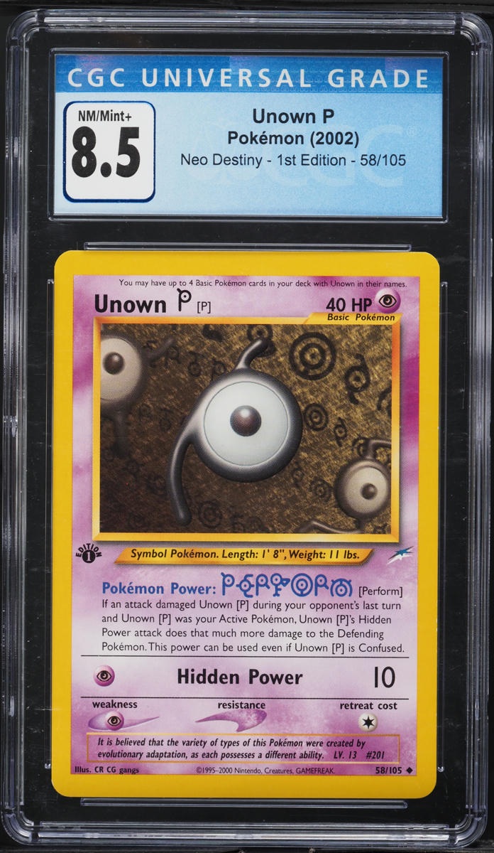 2002 Pokemon Neo Destiny 1st Edition Unown P #58 CGC 8.5 NM-MT+