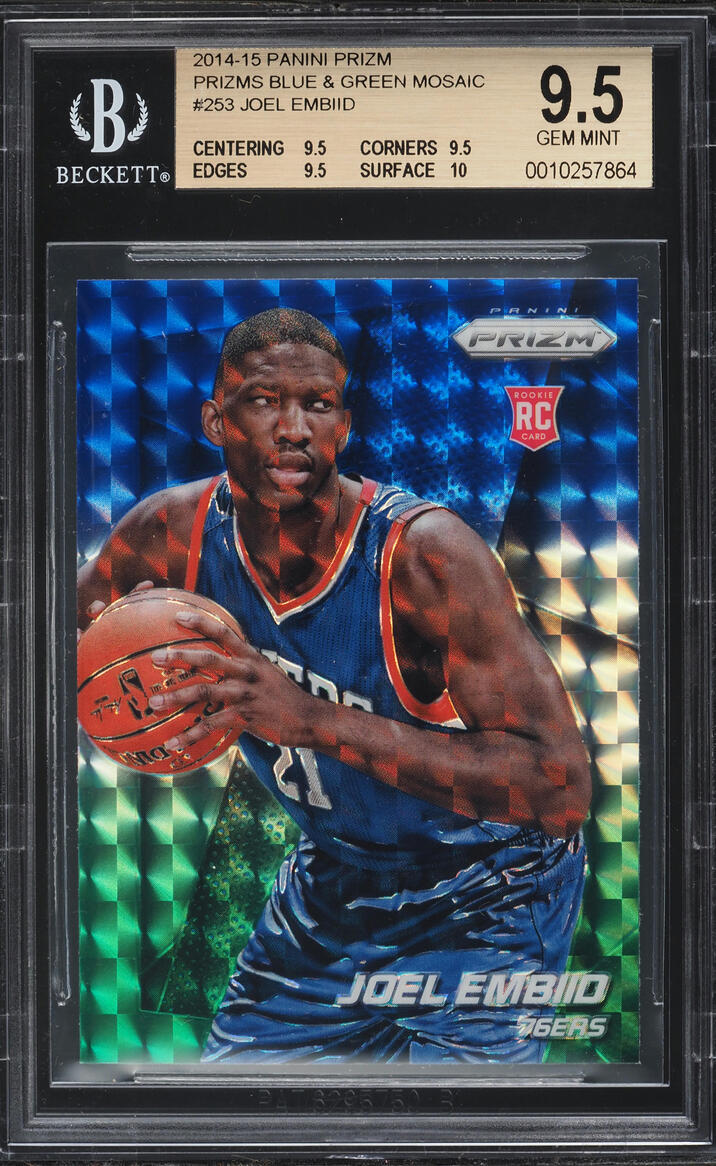 2014 Panini Prizm Blue & Green Mosaic Joel Embiid ROOKIE #253 BGS 9.5 GEM MINT