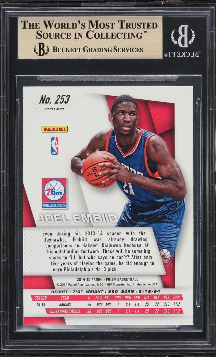 2014 Panini Prizm Blue & Green Mosaic Joel Embiid ROOKIE #253 BGS 9.5 GEM MINT