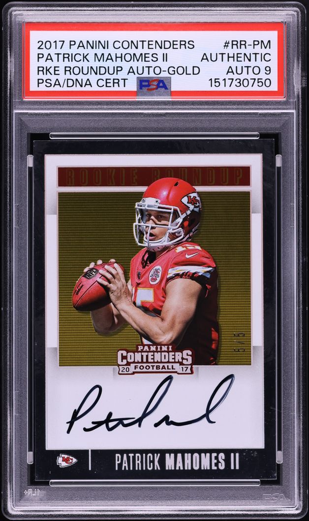 2017 Panini Contenders Roundup Gold Patrick Mahomes II ROOKIE AUTO DNA 9 5/5 #RR-PM PSA AUTH