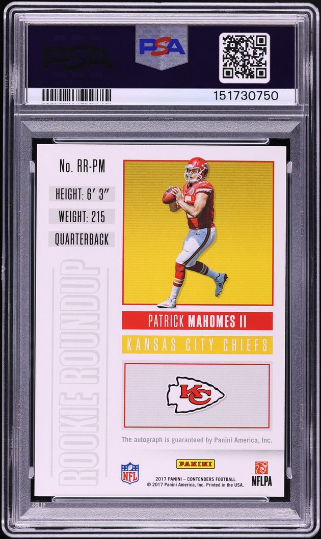 2017 Panini Contenders Roundup Gold Patrick Mahomes II ROOKIE AUTO DNA 9 5/5 #RR-PM PSA AUTH