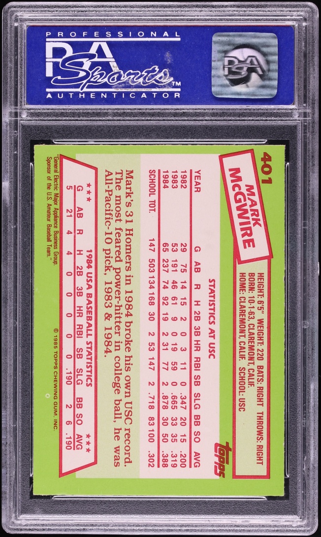 1985 Topps Tiffany '84 USA Baseball Team Mark McGwire ROOKIE #401 PSA 9 MINT