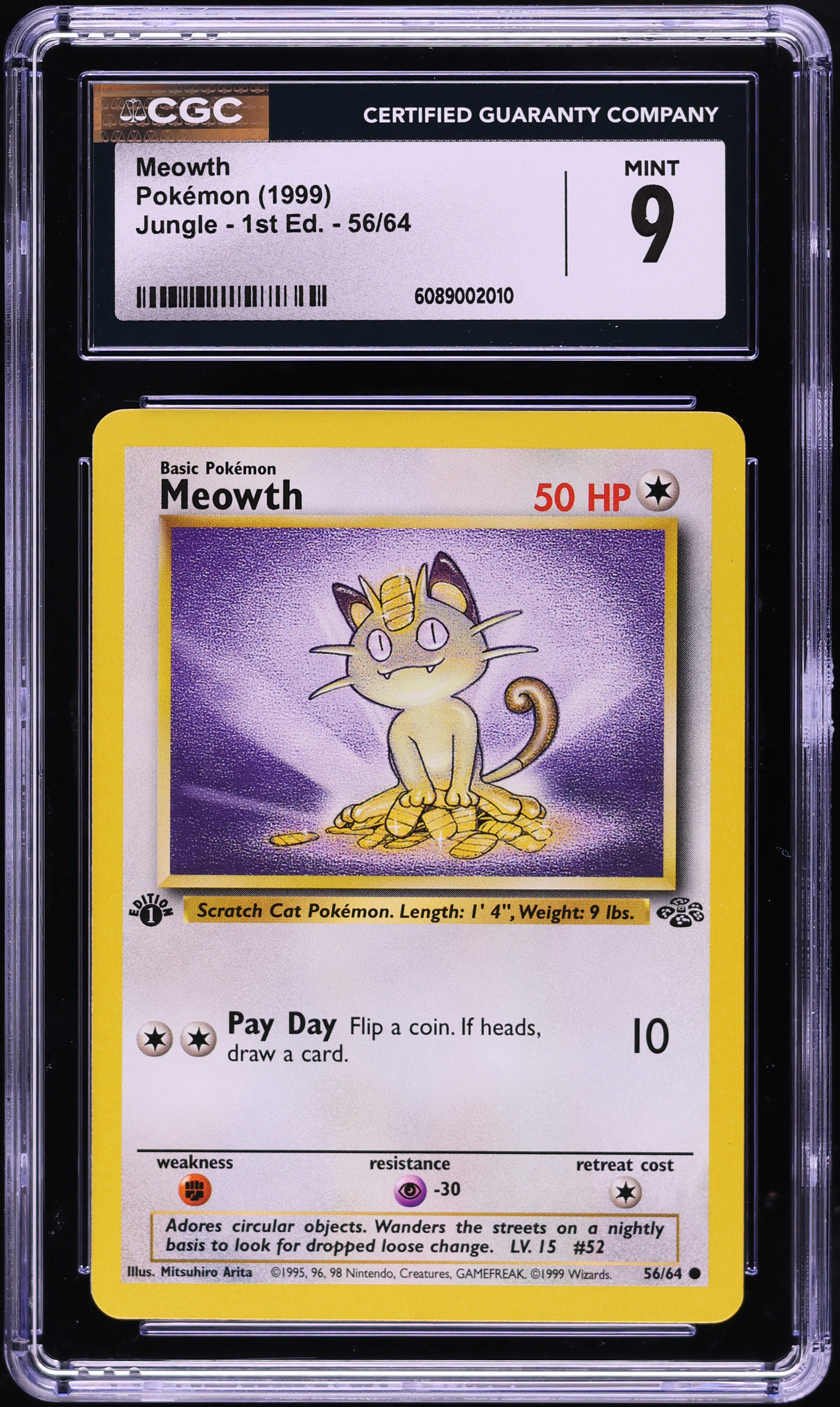1999 Pokemon Jungle 1st Edition Meowth #56 CGC 9 MINT