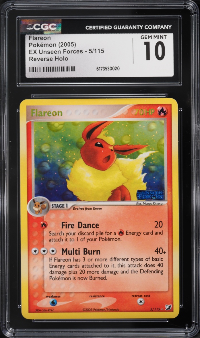 2005 Pokemon EX Unseen Forces Reverse Holo Flareon #5 CGC 10 GEM MINT
