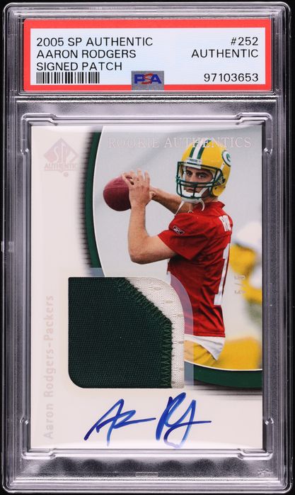 2005 SP Authentic Aaron Rodgers ROOKIE PATCH AUTO 5/5 #252 PSA AUTH