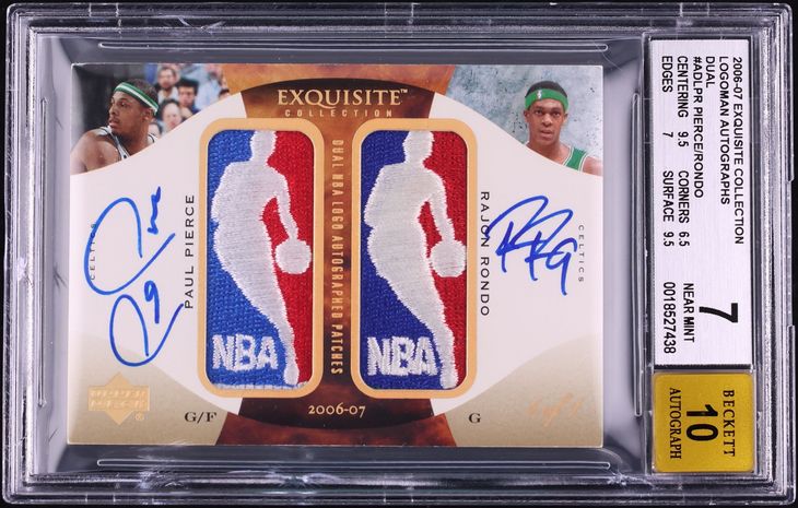 2006 Exquisite Collection Dual Paul Pierce Rajon Rondo NBA LOGOMAN PATCH AUTO 1/1 #ADL-PR BGS 7