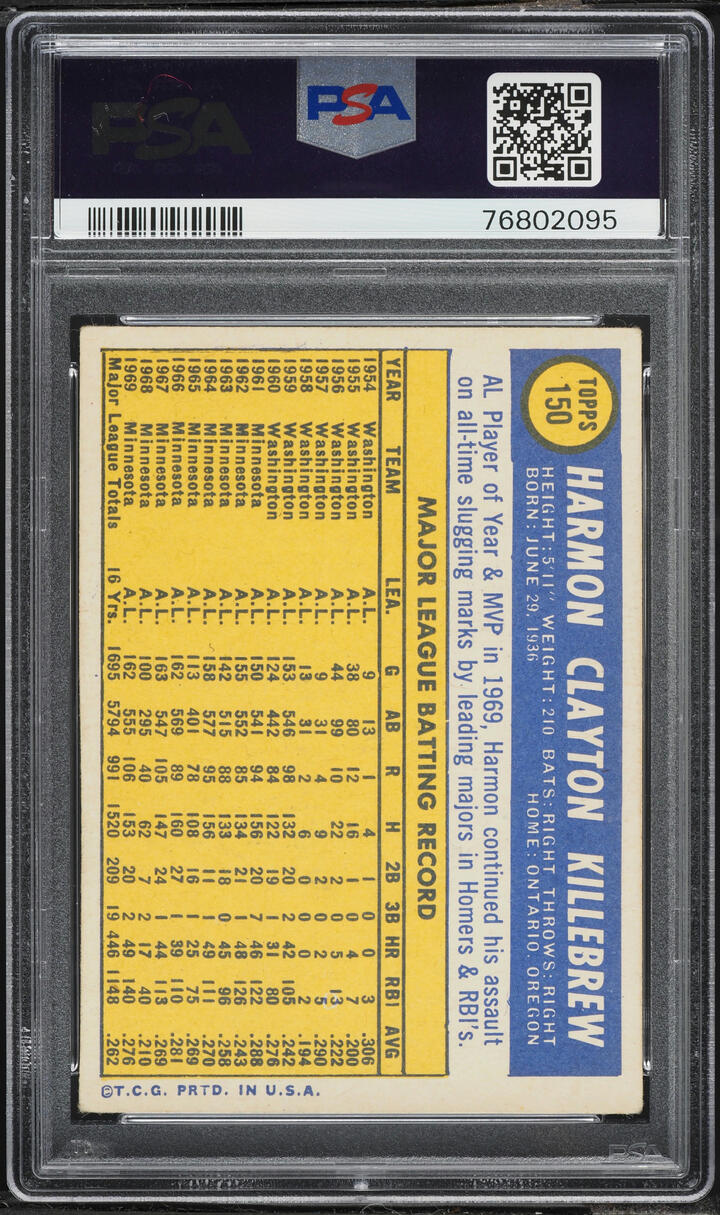 1970 Topps Harmon Killebrew AUTO DNA 10 #150 PSA 1.5 FR