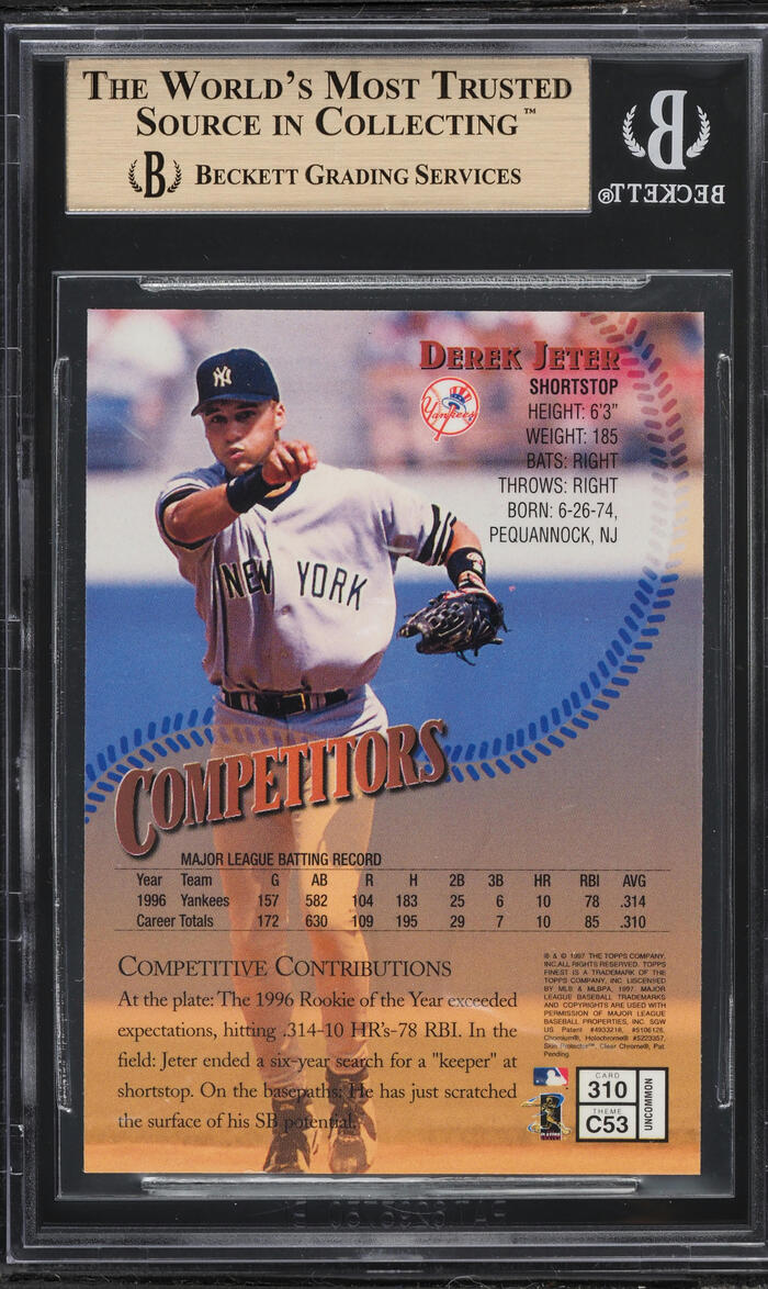 1997 Finest Embossed Derek Jeter #310 BGS 9.5 GEM MINT