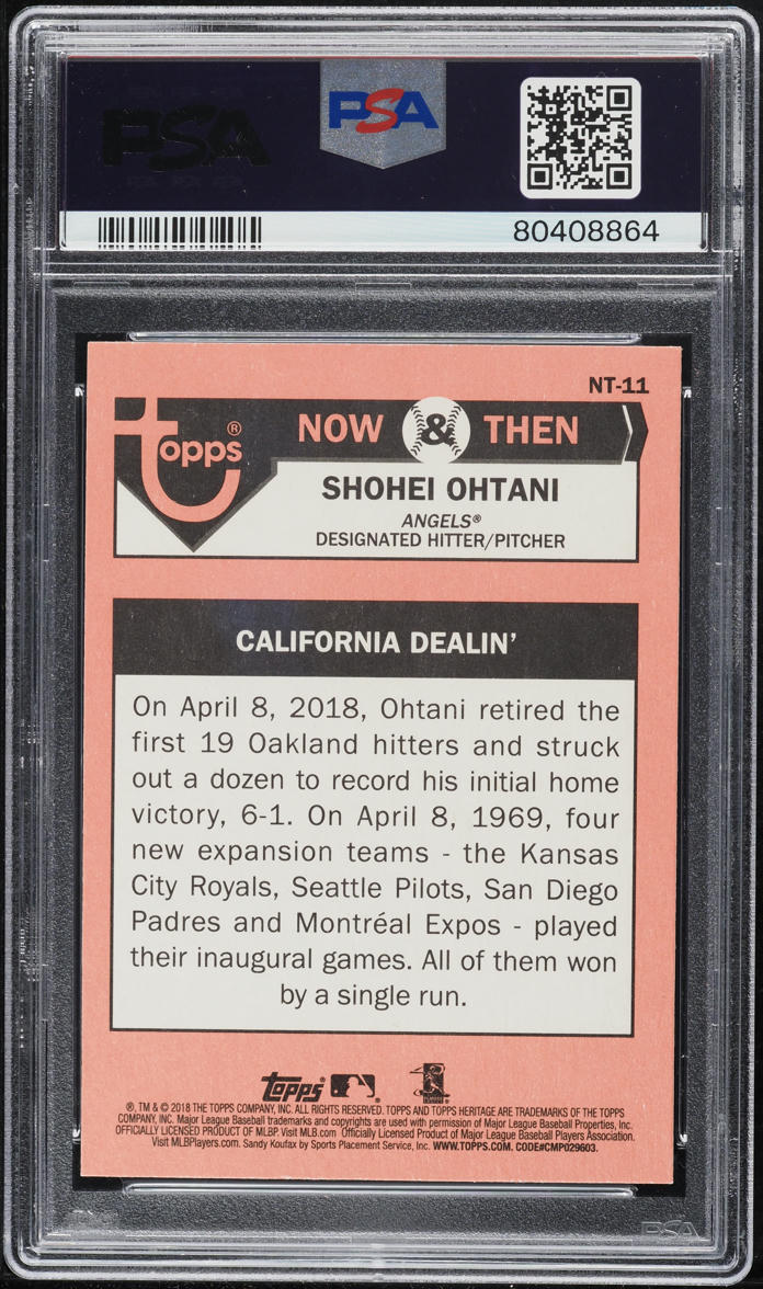 2018 Topps Heritage Now & Then Shohei Ohtani ROOKIE #NT-11 PSA 10 GEM MINT