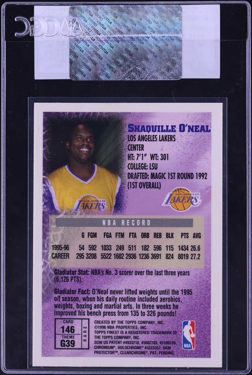 1996 Finest Gold w/ Coating Shaquille O'Neal #146 CGC AUTH