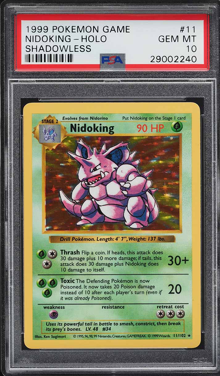 1999 Pokemon Base Set Shadowless Holo Nidoking #11 PSA 10 GEM MINT