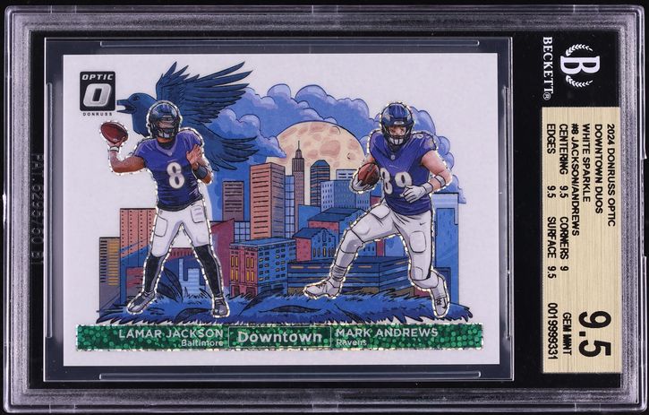 2024 Donruss Optic Downtown Duos White Sparkle Lamar Jackson Mark Andrews 1/1 #8 BGS 9.5 GEM