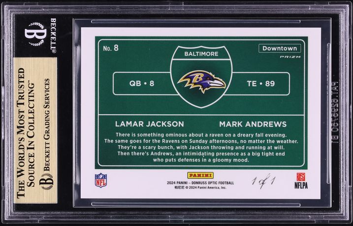 2024 Donruss Optic Downtown Duos White Sparkle Lamar Jackson Mark Andrews 1/1 #8 BGS 9.5 GEM