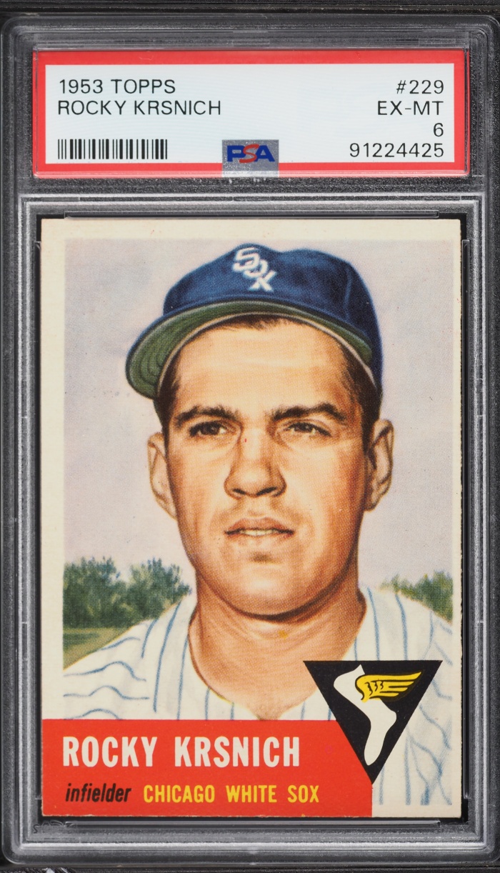 1953 Topps Rocky Krsnich SHORT PRINT #229 PSA 6 EXMT