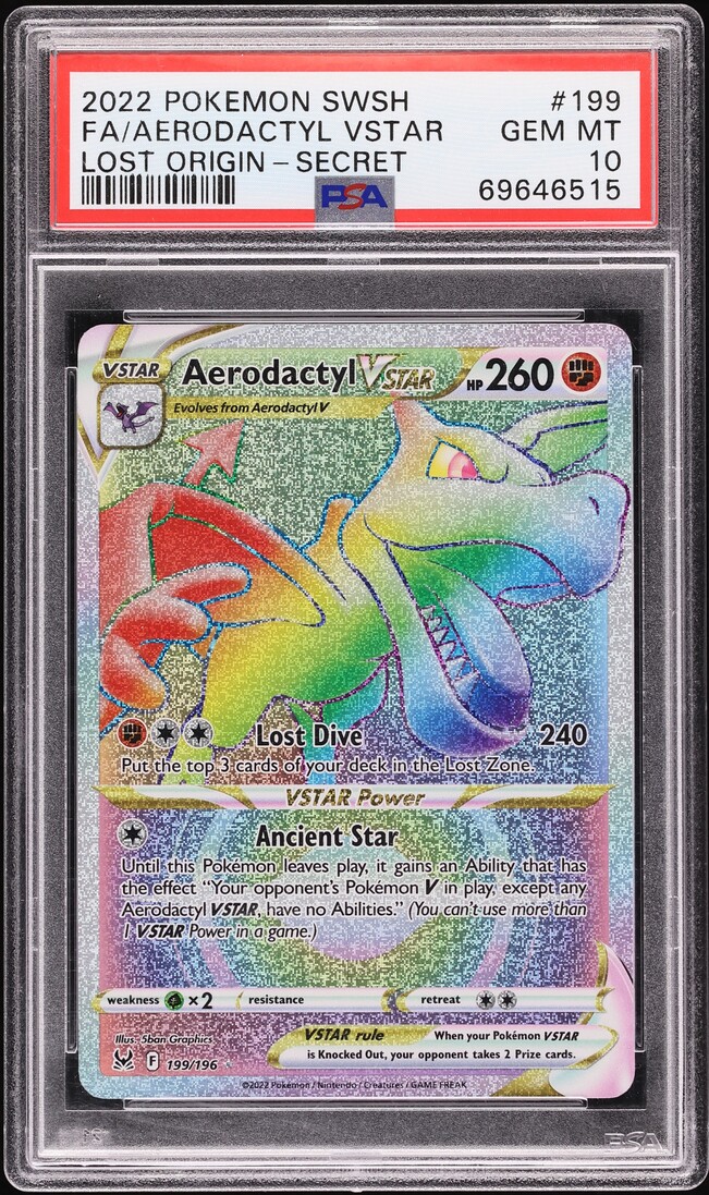 2022 Pokemon Sword & Shield Lost Origin Rainbow Rare Aerodactyl VSTAR #199 PSA 10 GEM MINT