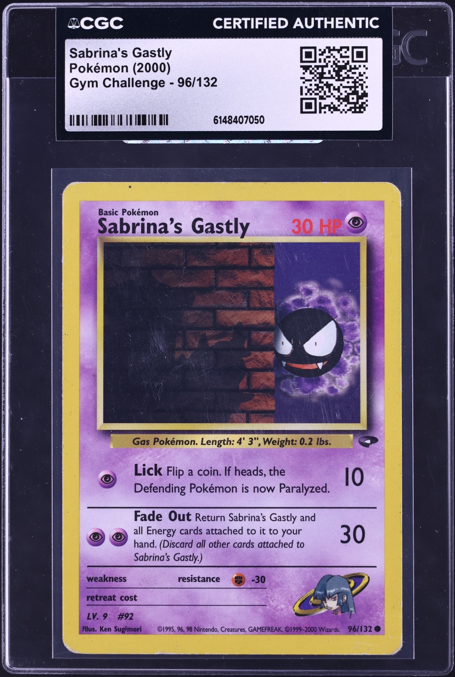 2000 Pokemon Gym Challenge Sabrina's Gastly #96 CGC AUTH
