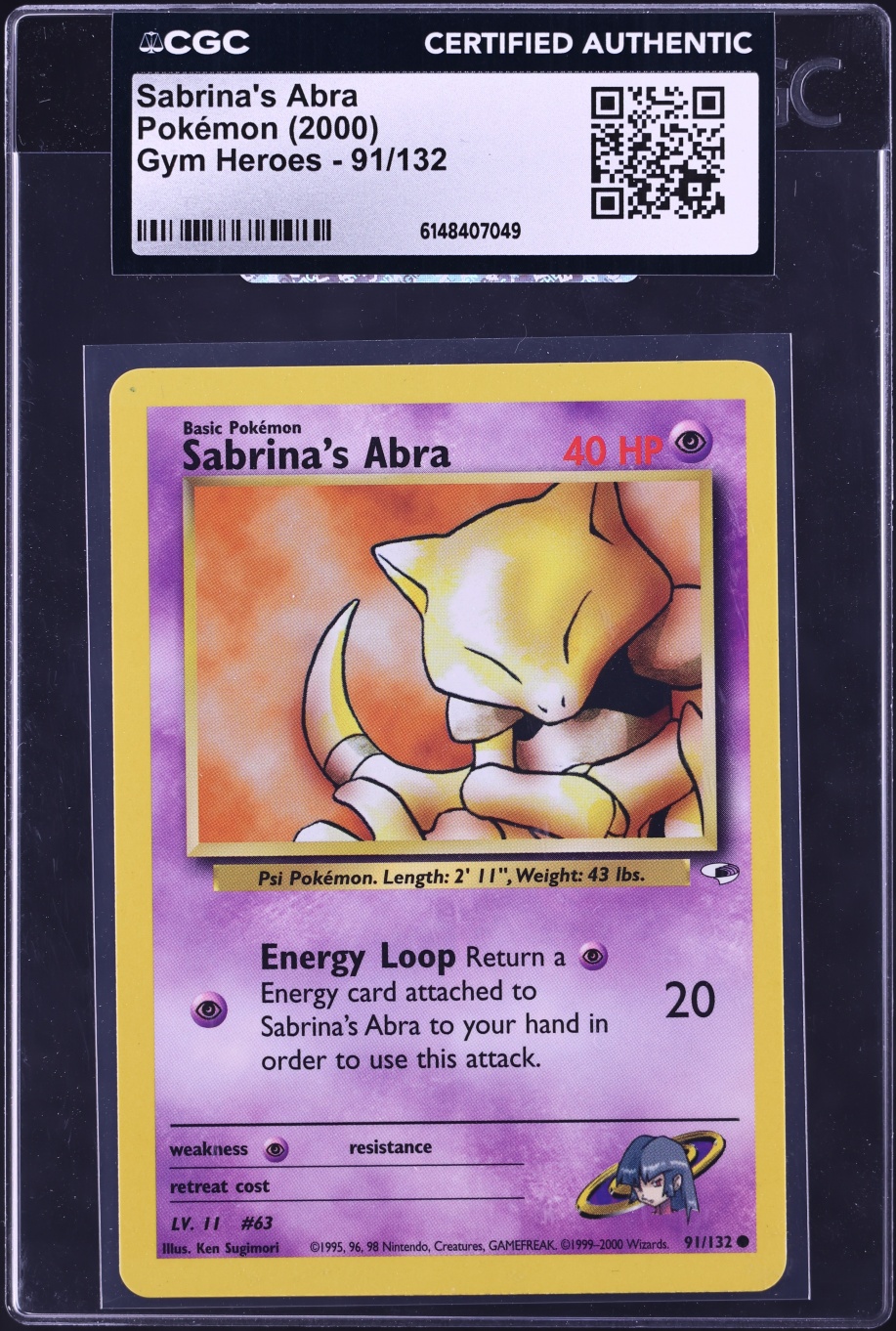 2000 Pokemon Gym Heroes Sabrina's Abra #91 CGC AUTH