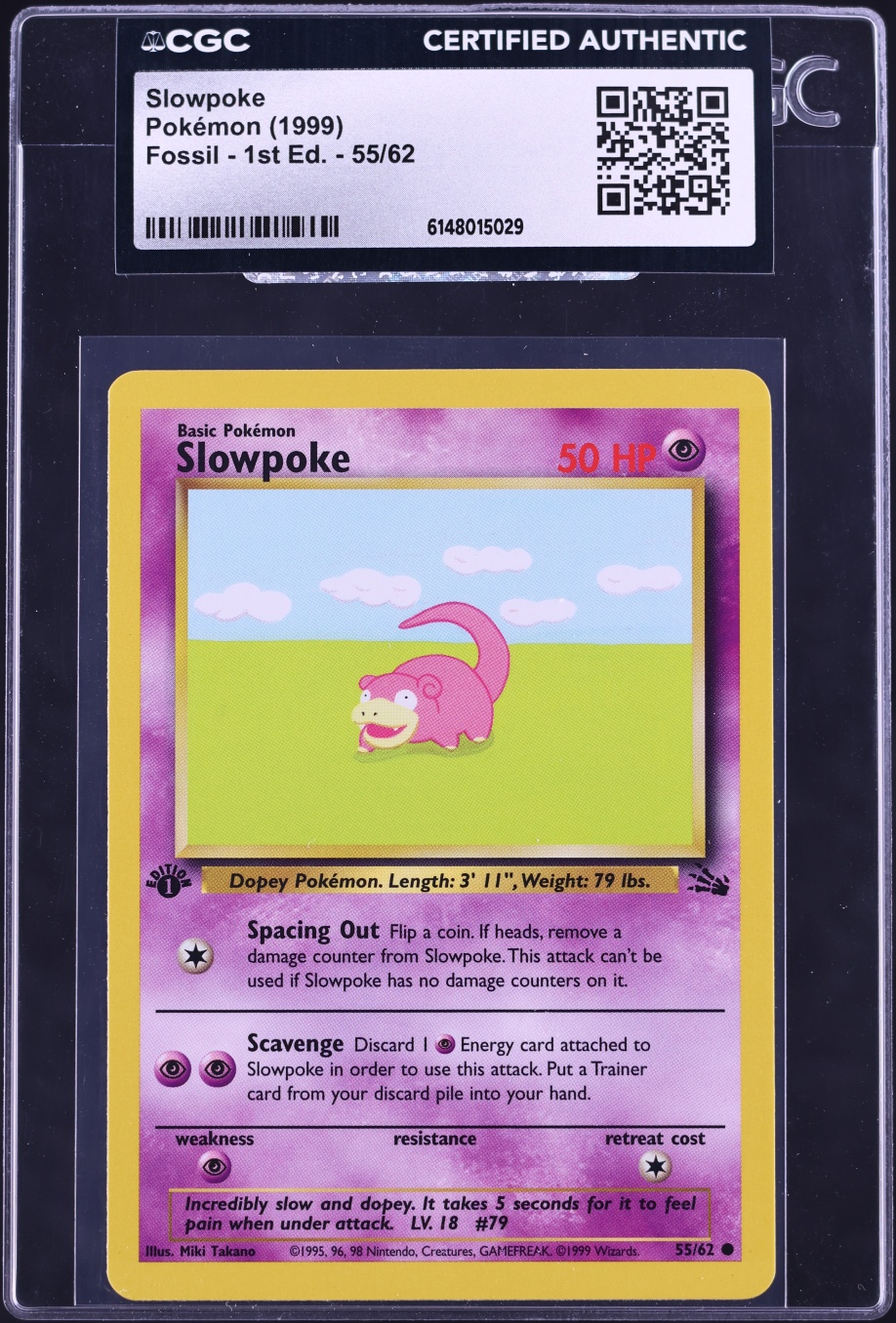 1999 Pokemon Fossil 1st Edition Slowpoke #55 CGC AUTH
