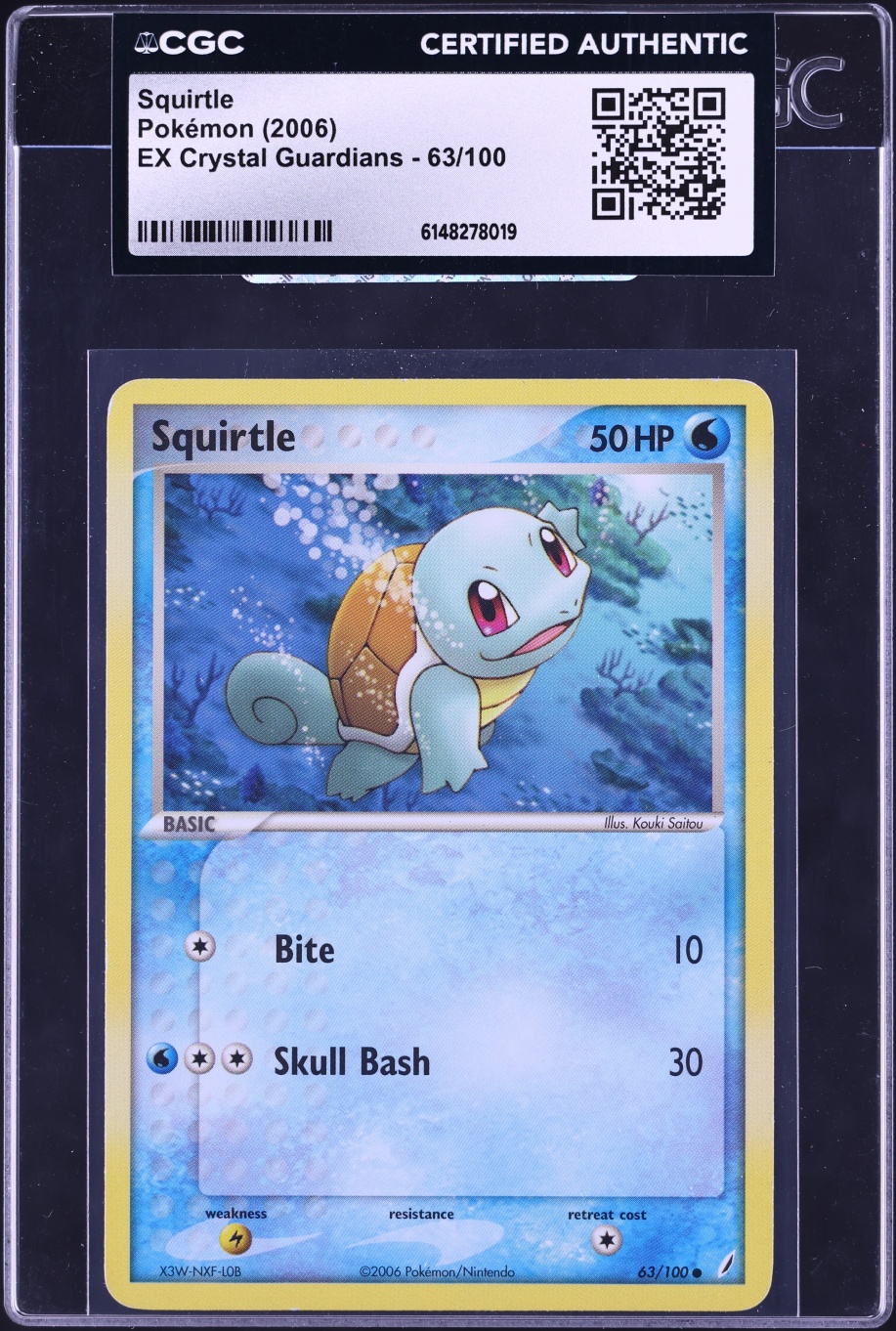 2006 Pokemon EX Crystal Guardians Squirtle #63 CGC AUTH