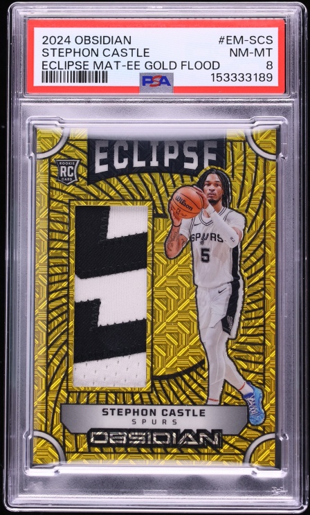 2024 Panini Obsidian E/E Eclipse Materials Gold Flood Stephon Castle ROOKIE PATCH 1/10 PSA 8