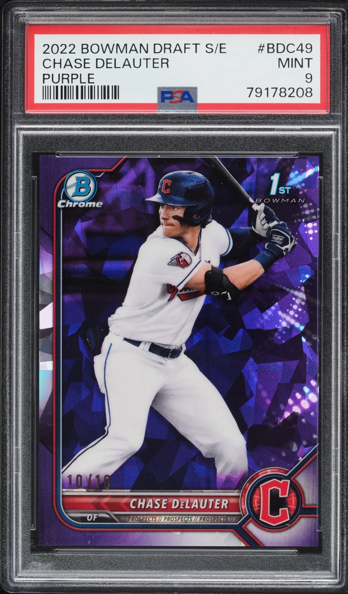 2022 Bowman Chrome Draft Sapphire Purple Chase Delauter PROSPECT 10/10 #BDC49 PSA 9 MINT