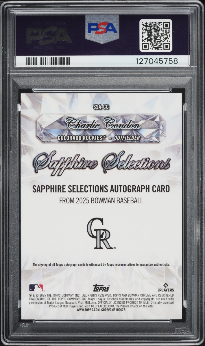 2025 Bowman Chrome Sapphire Selections Orange Charlie Condon PROSPECT AUTO /25 PSA 10 GEM