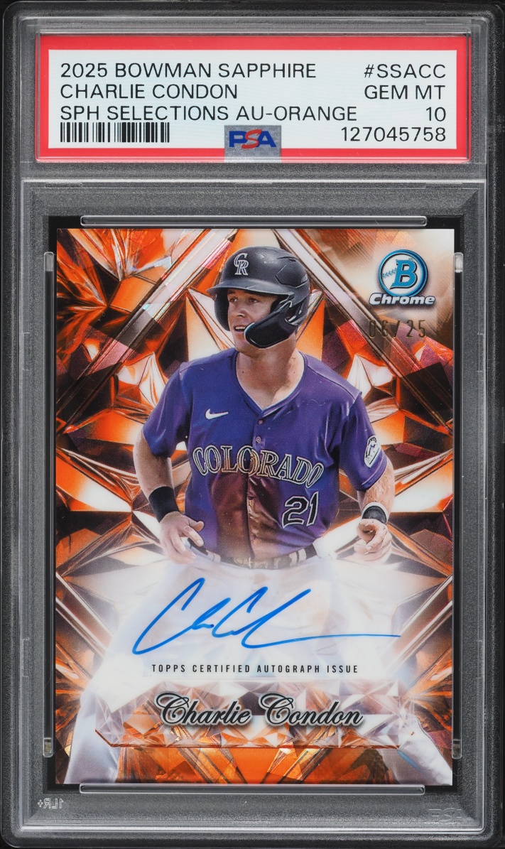 2025 Bowman Chrome Sapphire Selections Orange Charlie Condon PROSPECT AUTO /25 PSA 10 GEM