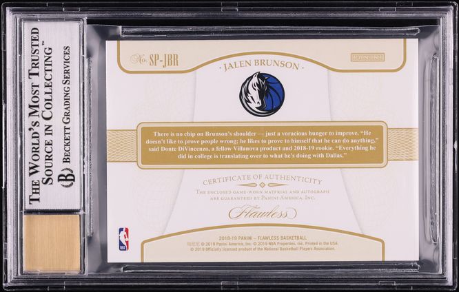 2018 Panini Flawless Prime Materials Green Jalen Brunson ROOKIE PATCH AUTO 1/5 #SP-JBR BGS 8.5