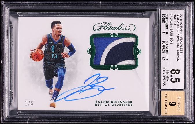 2018 Panini Flawless Prime Materials Green Jalen Brunson ROOKIE PATCH AUTO 1/5 #SP-JBR BGS 8.5
