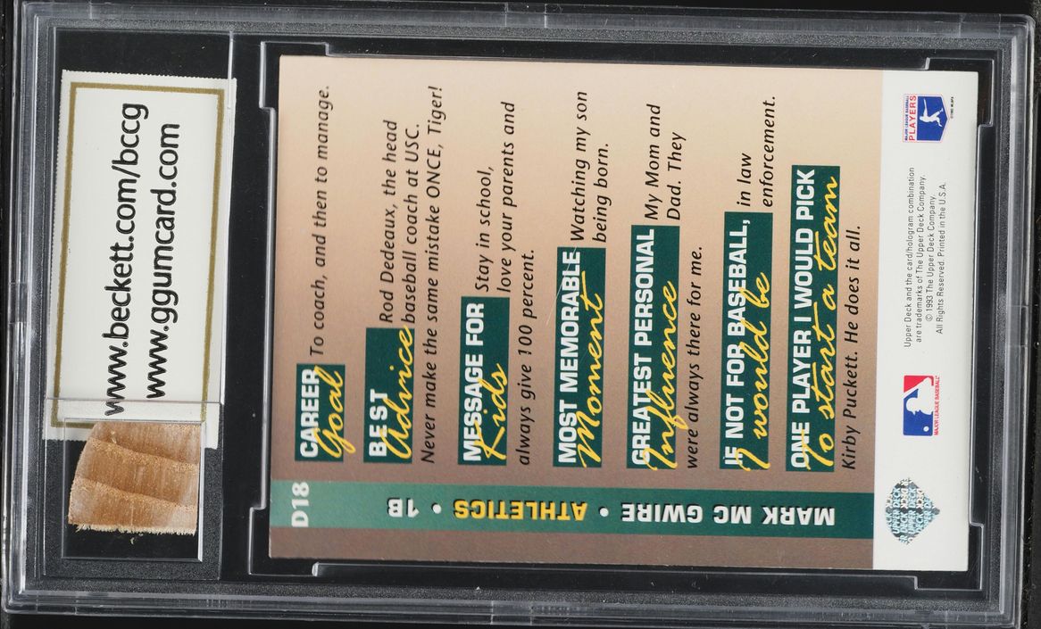 1993 Upper Deck On Deck Mark McGwire #D18 BCCG 10 GEM MINT