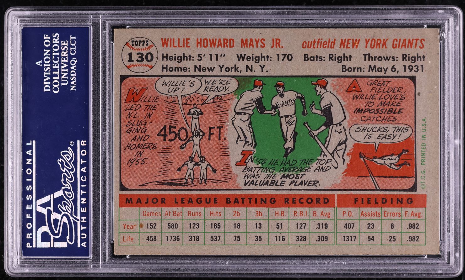 1956 Topps Willie Mays #130 PSA 7 NRMT