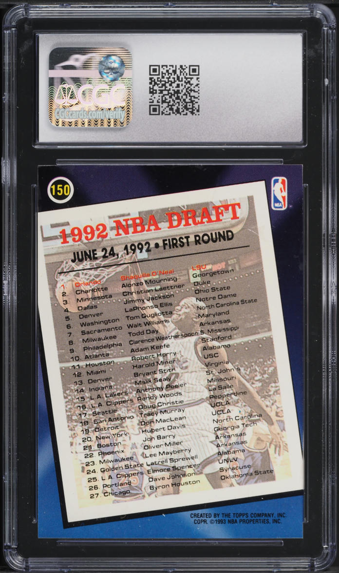 1992 Topps Archives Gold Shaquille O'Neal #150 CGC 9 MINT