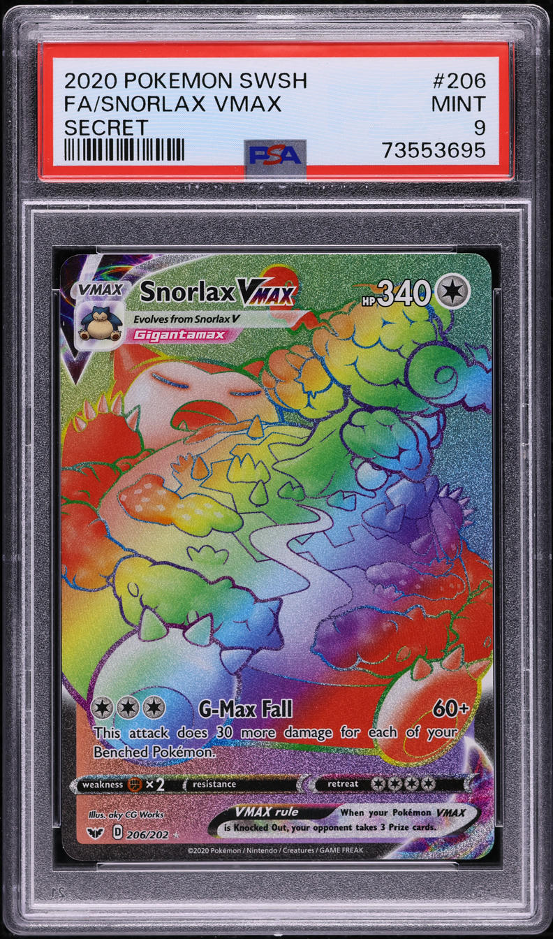 2020 Pokemon Sword & Shield Rainbow Rare Snorlax VMAX #206 PSA 9 MINT
